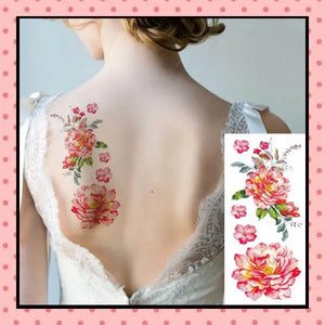 Tatouage éphémère femme, tatouage temporaire, faux tattoo, motif pivoines roses