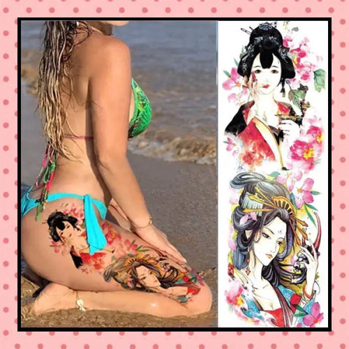 Tatouage éphémère femme, tatouage temporaire, faux tattoo, motif geisha opéra