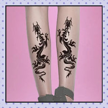 Collant effet tatouage tattoo tights motif dragon noir tribal