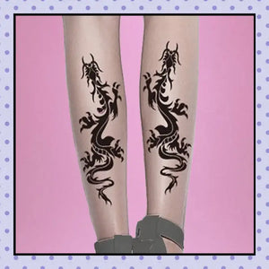 Collant effet tatouage tattoo tights motif dragon noir tribal