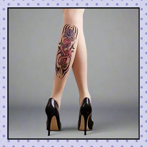 Collant effet tatouage tattoo tights motif tribal Rose et serpent