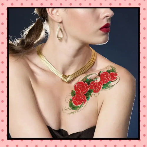 Tatouage éphémère femme, tatouage temporaire, faux tattoo, motif pivoine rouge