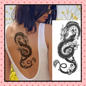 Tatouage éphémère femme, tatouage temporaire, faux tattoo, motif dragon black and grey