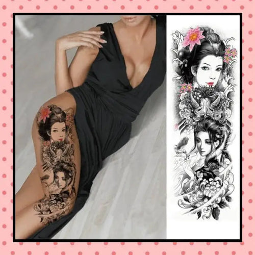 Tatouage éphémère femme, tatouage temporaire, faux tattoo, motif geisha